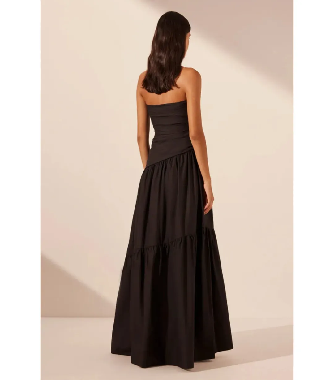 Shona Joy Maiori Strapless Tiered Maxi Dress Black Size AU 10 for rent on The Volte - main image