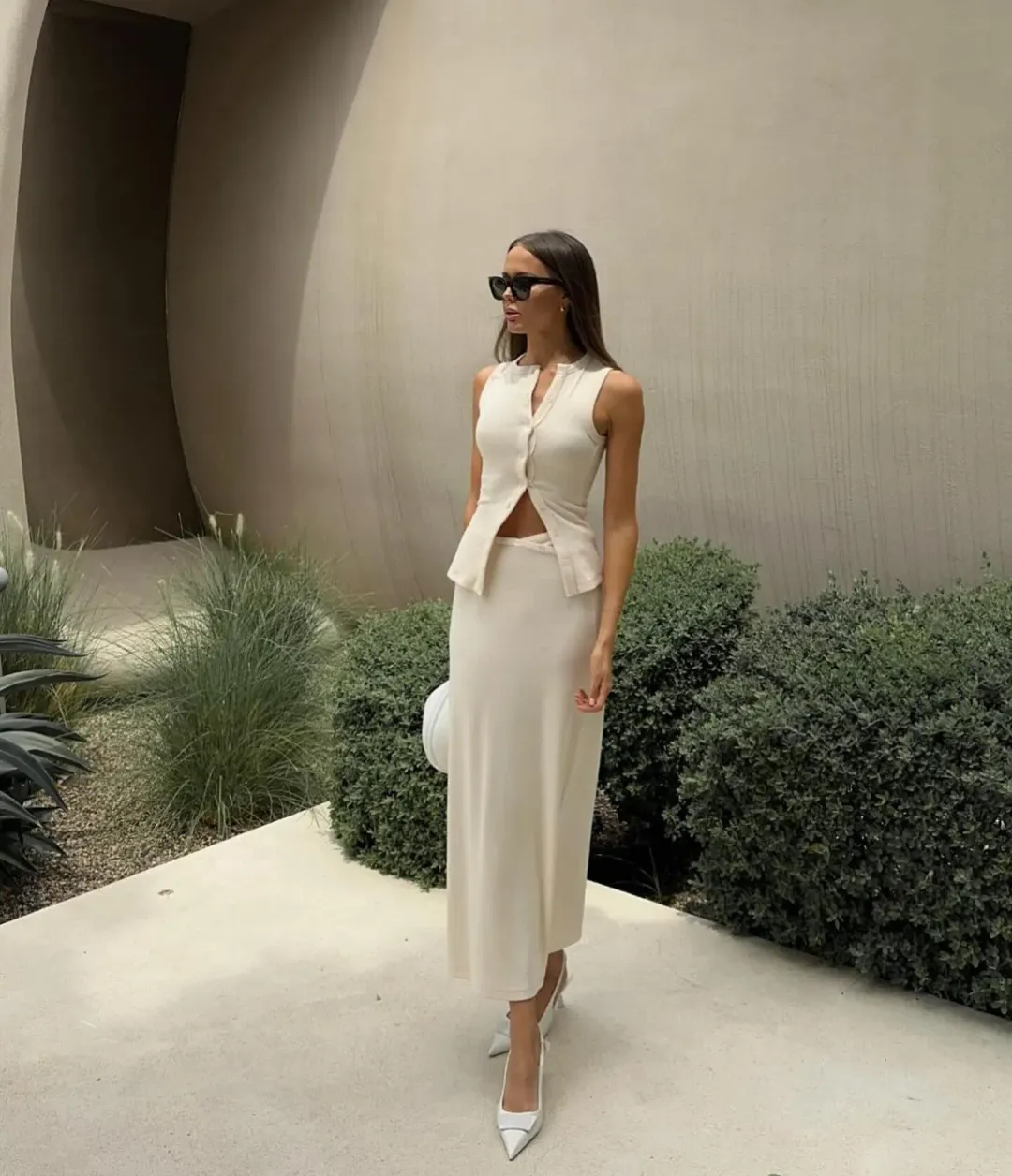 Kookai Bec Button Tank & Carter Maxi Skirt Set  Butter Cream Size XS / AU 6 for rent on The Volte - main image