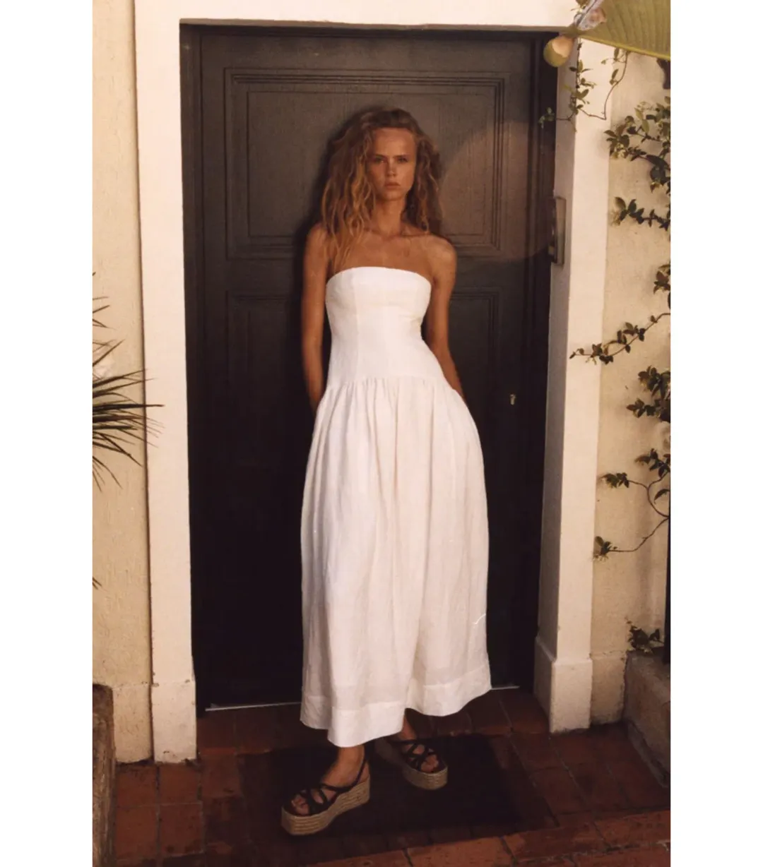 Shona Joy Blanc Linen Strapless Panelled Maxi Dress White Size AU 10 for rent on The Volte - main image