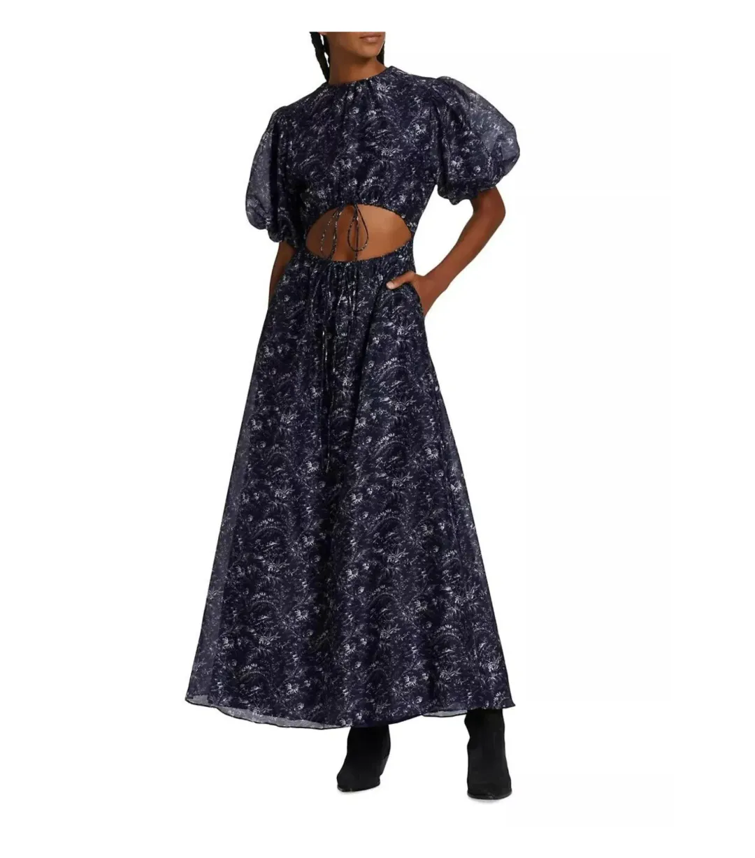 Sir the Label Caprice Puff Sleeve Midi Dress in Navy Size 1 / AU 8 for rent on The Volte - main image