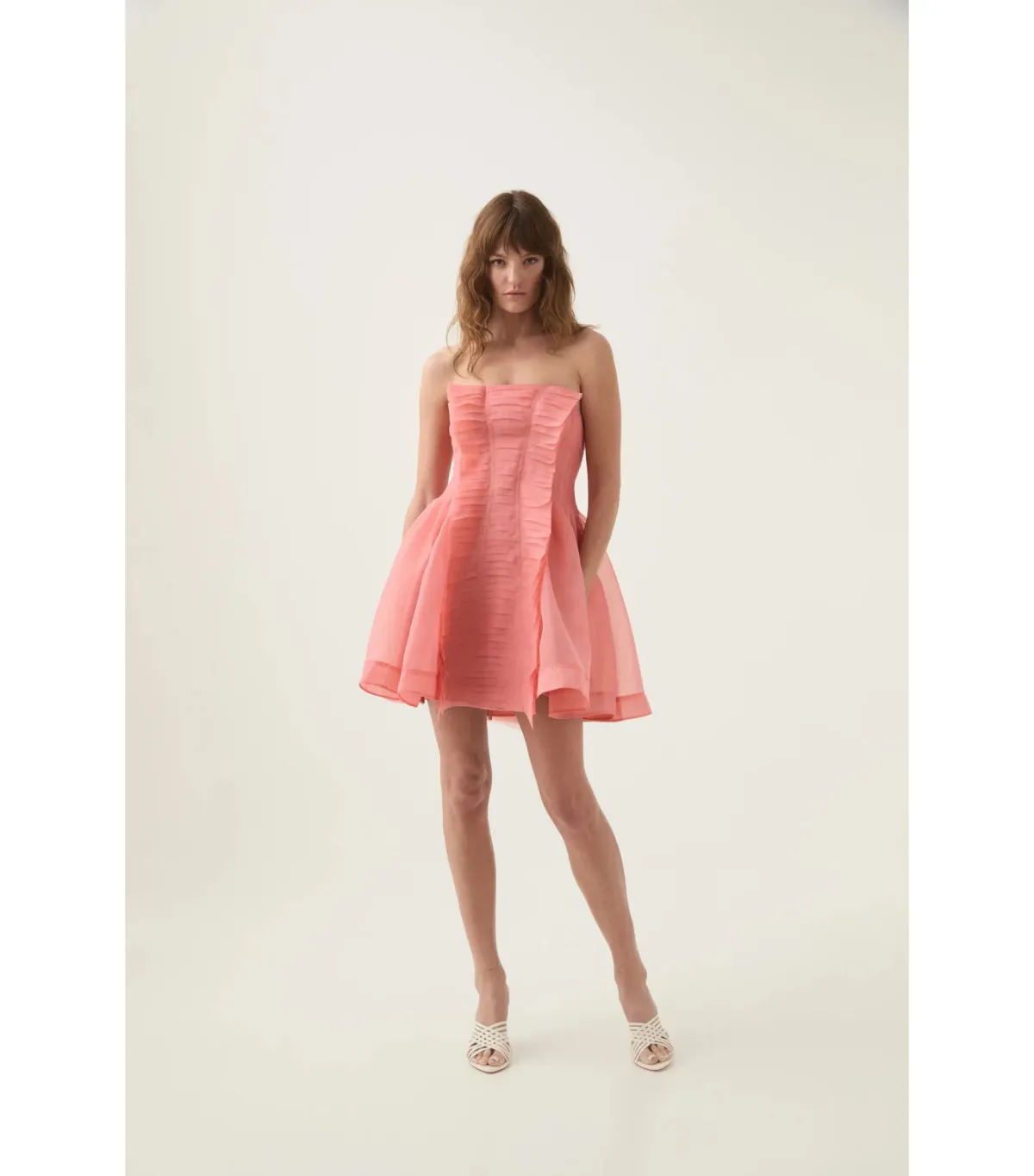 Aje Astrid Strapless Mini Dress Washed Coral Size AU 10 for rent on The Volte - main image
