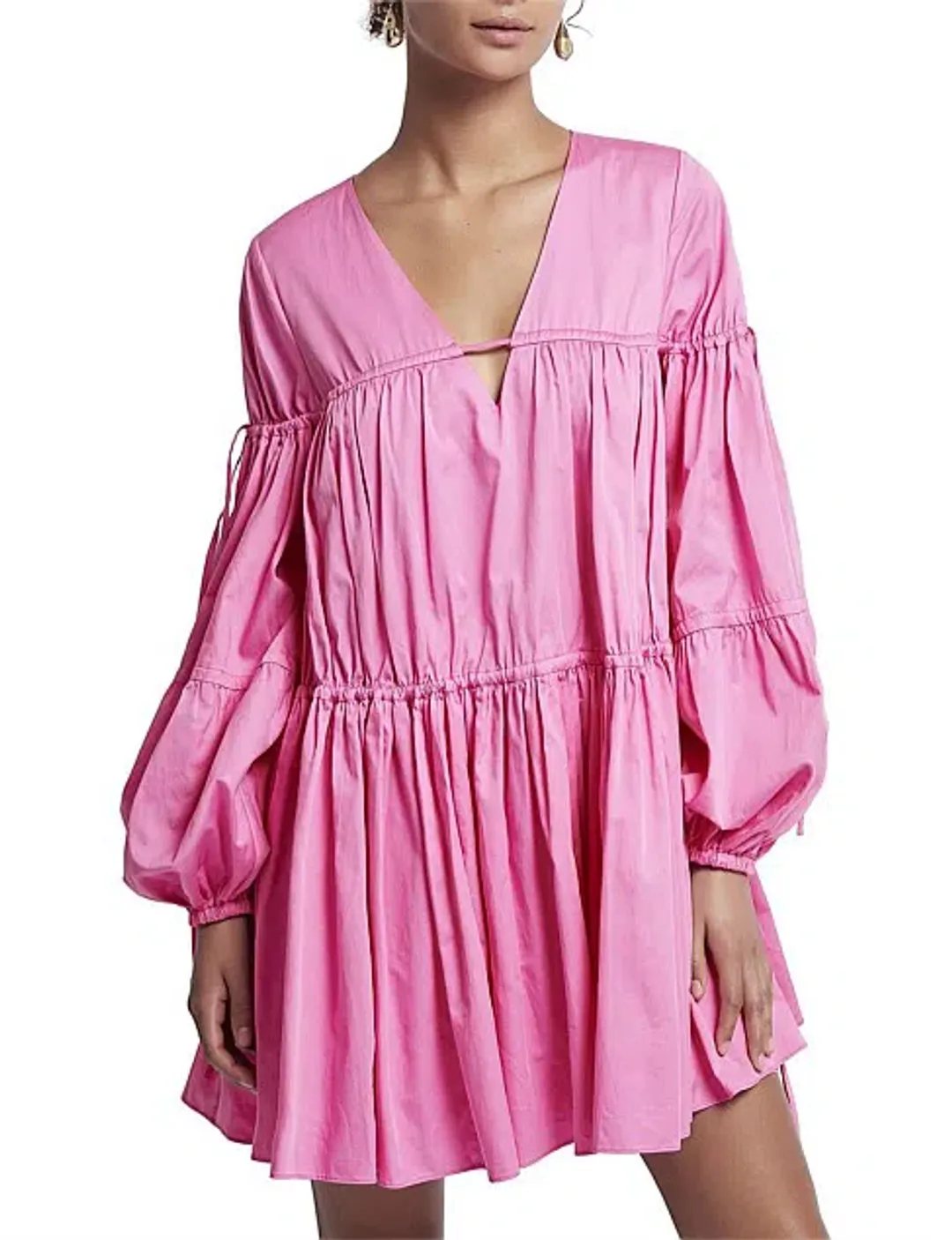 Aje Overture Gathered Smock Mini Dress Pink Size 10 (will fit up to 16) for rent on The Volte - main image