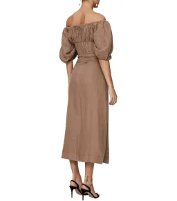 Rachel Gilbert Capri Off The Shoulder Puff Sleeve Midi Dress Beige Size AU 6 for rent on The Volte - image 2