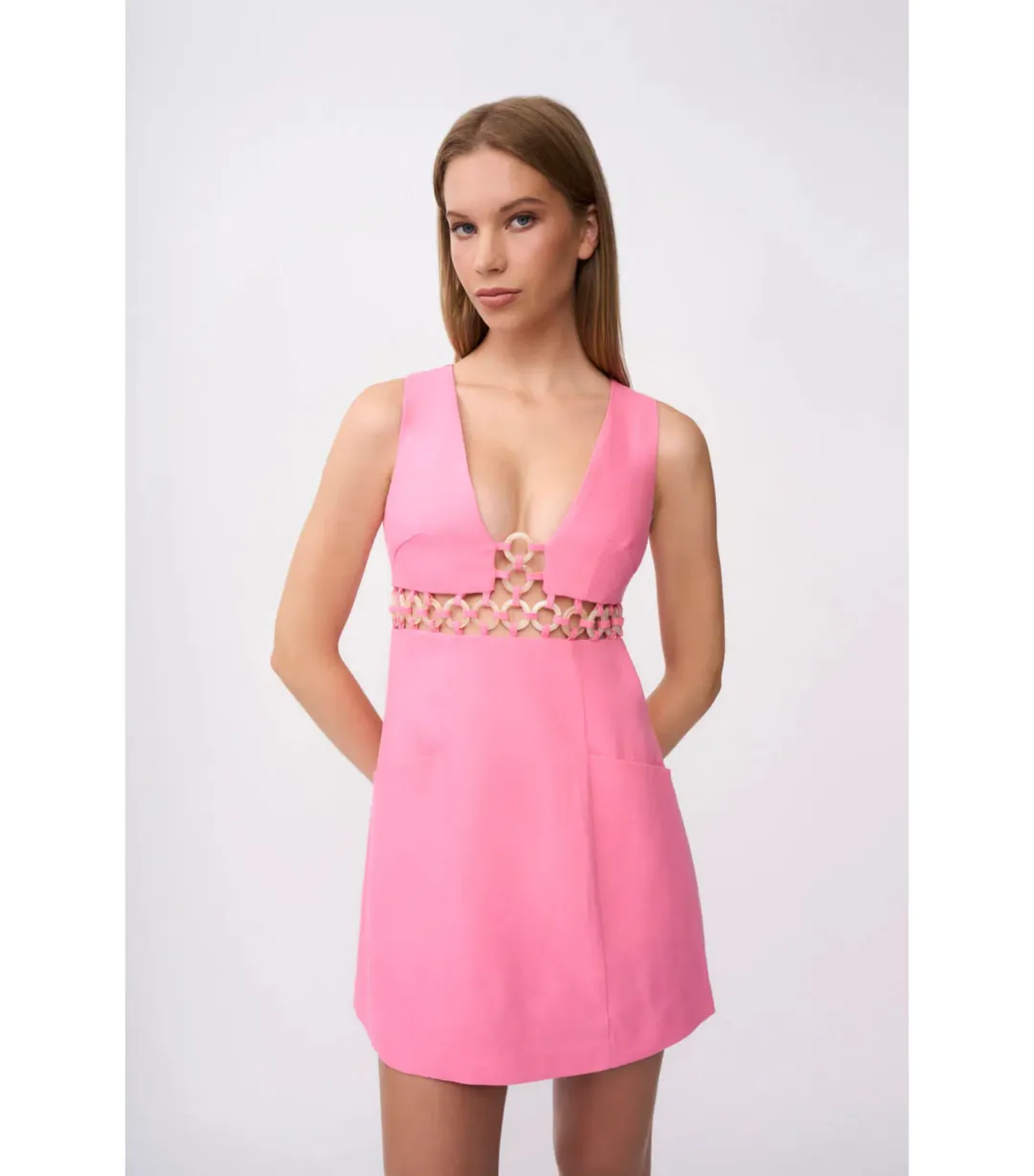 By Johnny Grazia Ring Trim Mini Dress in Pink Size AU 12 for rent on The Volte - main image