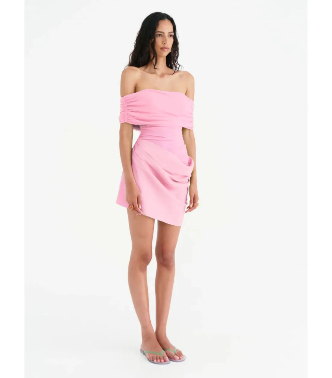 Benni Nico Off-Shoulder Mini Dress in Buttergum Size AU 8 for rent on The Volte - main image