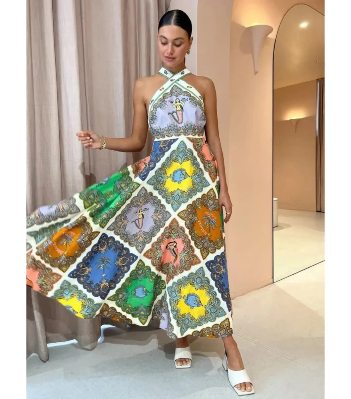 Alemais Trippy Troppo Halter Midi Dress in Multi Size AU 6 for rent on The Volte - main image
