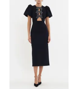 Rebecca Vallance Eliana Puff Sleeve Midi Dress Black Size AU 12  for rent on The Volte - image 1