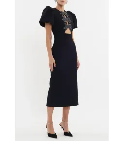 Rebecca Vallance Eliana Puff Sleeve Midi Dress Black Size AU 12  for rent on The Volte - image 2
