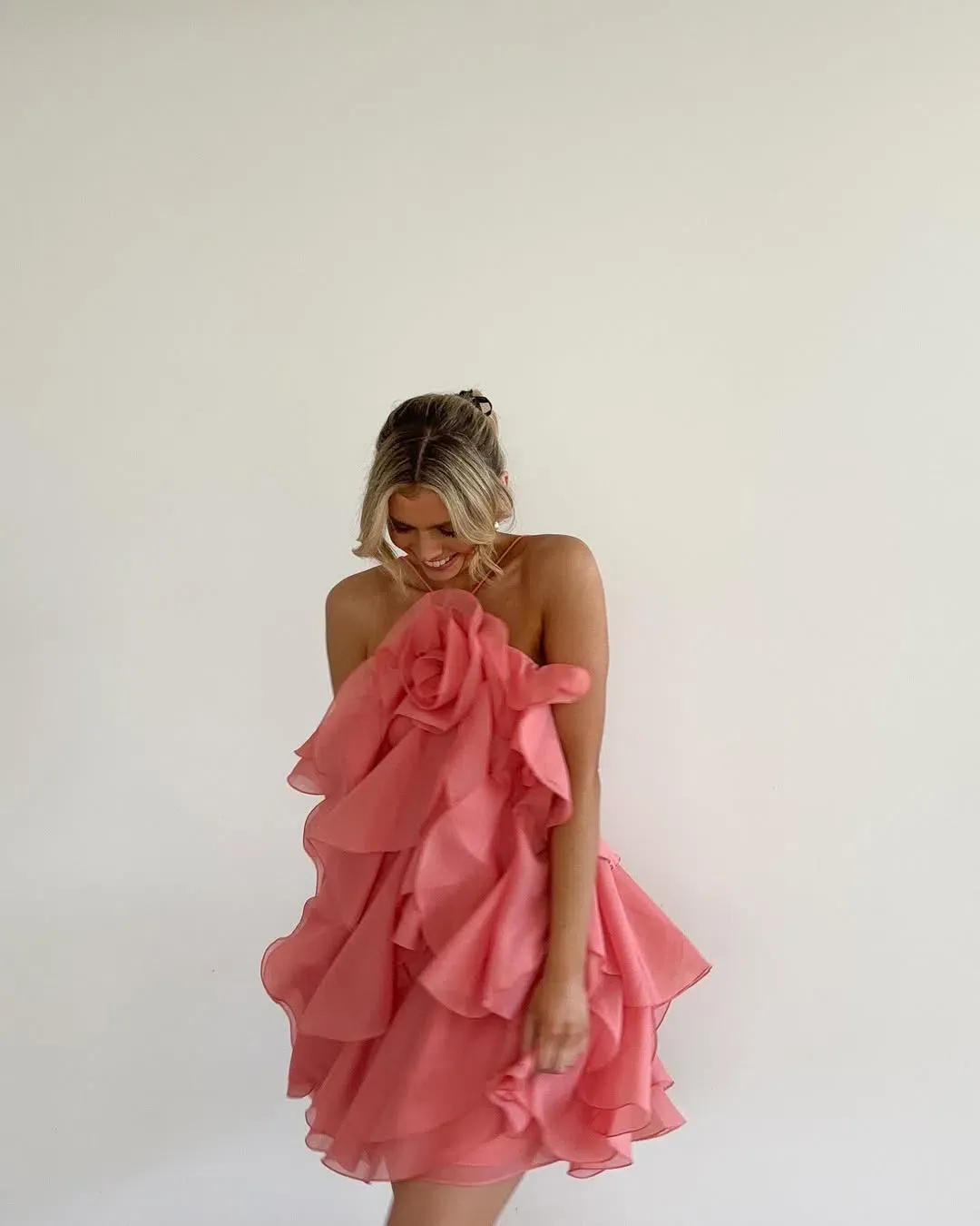 Aje Pandorea Layered Mini Dress Washed Coral Size AU 10 for rent on The Volte - main image