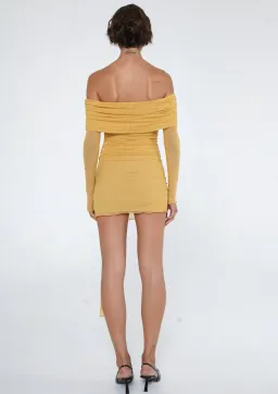 BENNI Yasmin Off Shoulder Mini Dress in Mustard Yellow Size 10 for rent on The Volte - image 2