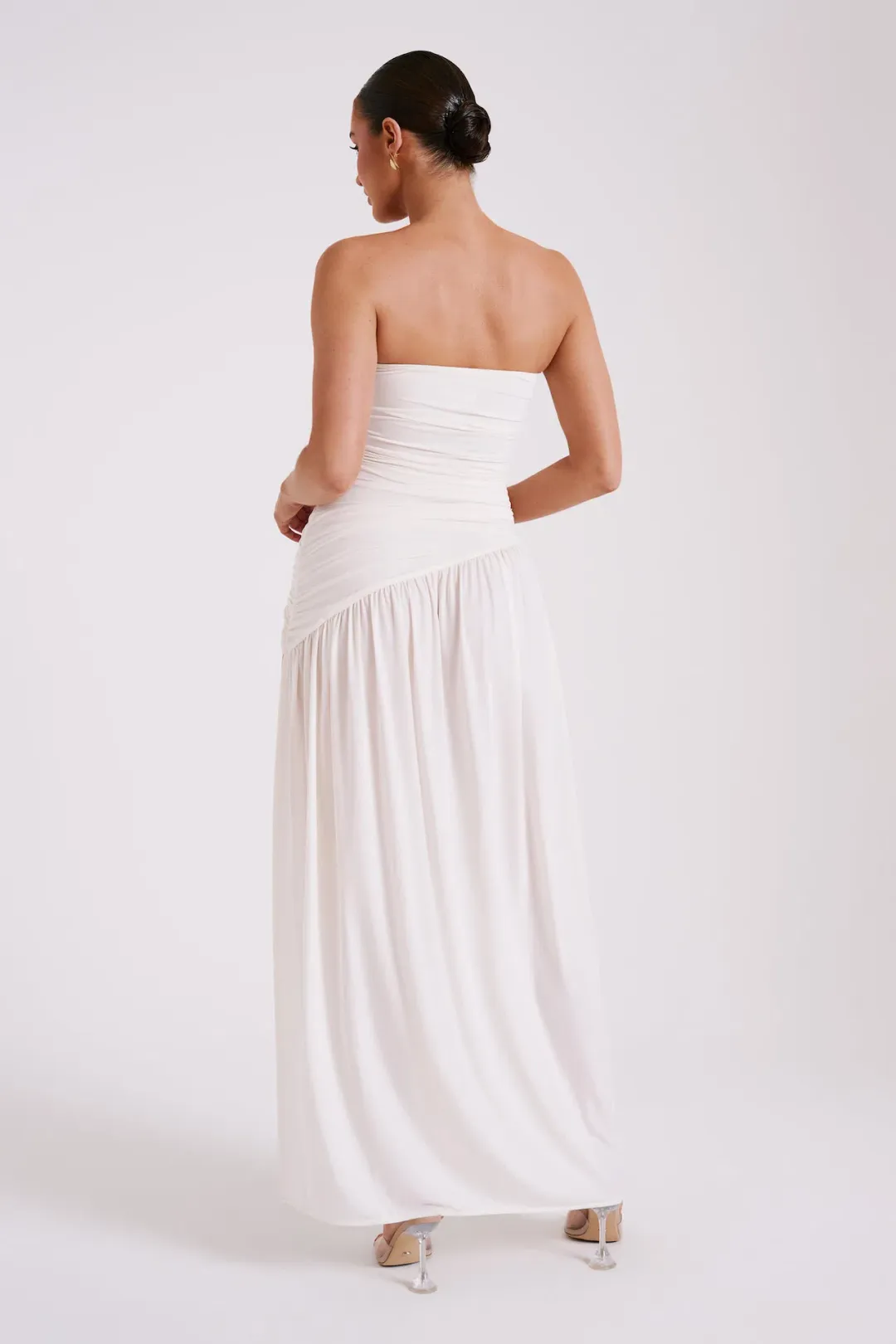 Meshki Bex Strapless Slinky Maxi Dress With Split Ivory White Size XS / AU 6 for rent on The Volte - main image