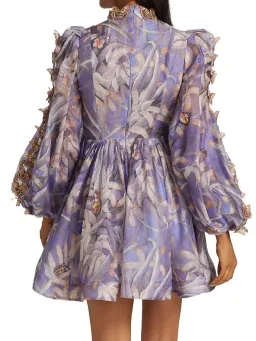Zimmermann Botanica Butterfly Detailed Linen Silk Mini Dress Pandanus Size 2 / AU 12 for rent on The Volte - image 4