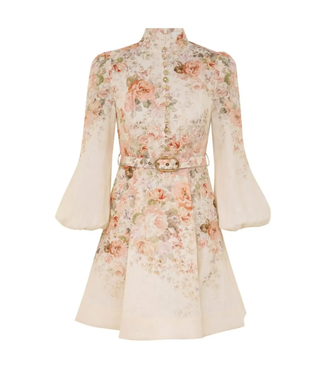 Zimmermann Illustration Buttoned Mini Dress Cream Rococo Floral Size 2 / AU 12 for rent on The Volte - main image