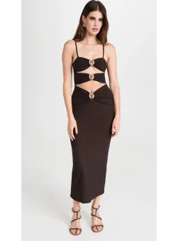 Christopher Esber Pierced Orbit Cutout Midi Dress in Chocolate Brown Size 6 for rent on The Volte - image 1