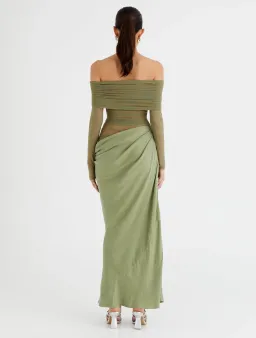 Benni Yasmin Off Shoulder Maxi Dress in Pistachio Size AU 10 for rent on The Volte - image 2