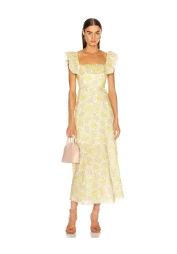 Zimmermann Goldie Ruffle Neck Midi Dress Yellow Floral Size 1 / AU 10  for rent on The Volte - image 1
