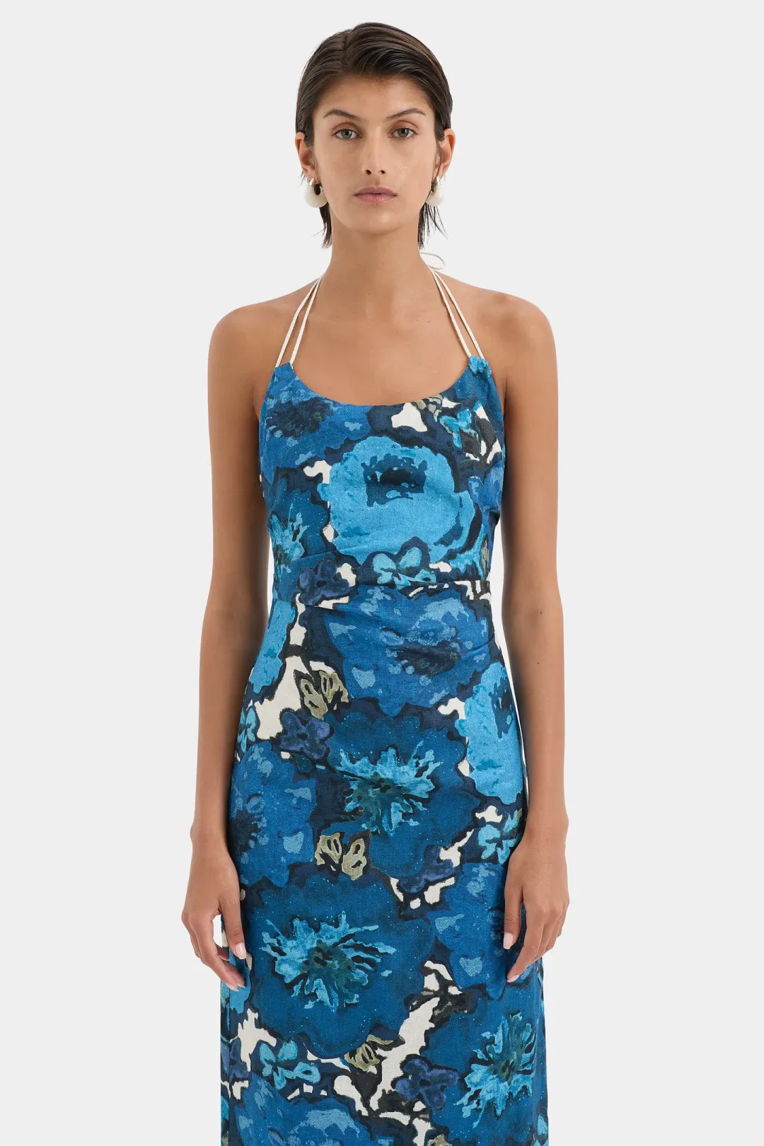 Sir the Label Camellia Midi Dress Blue Flora Print Size 3 (AU 12) for rent on The Volte - main image
