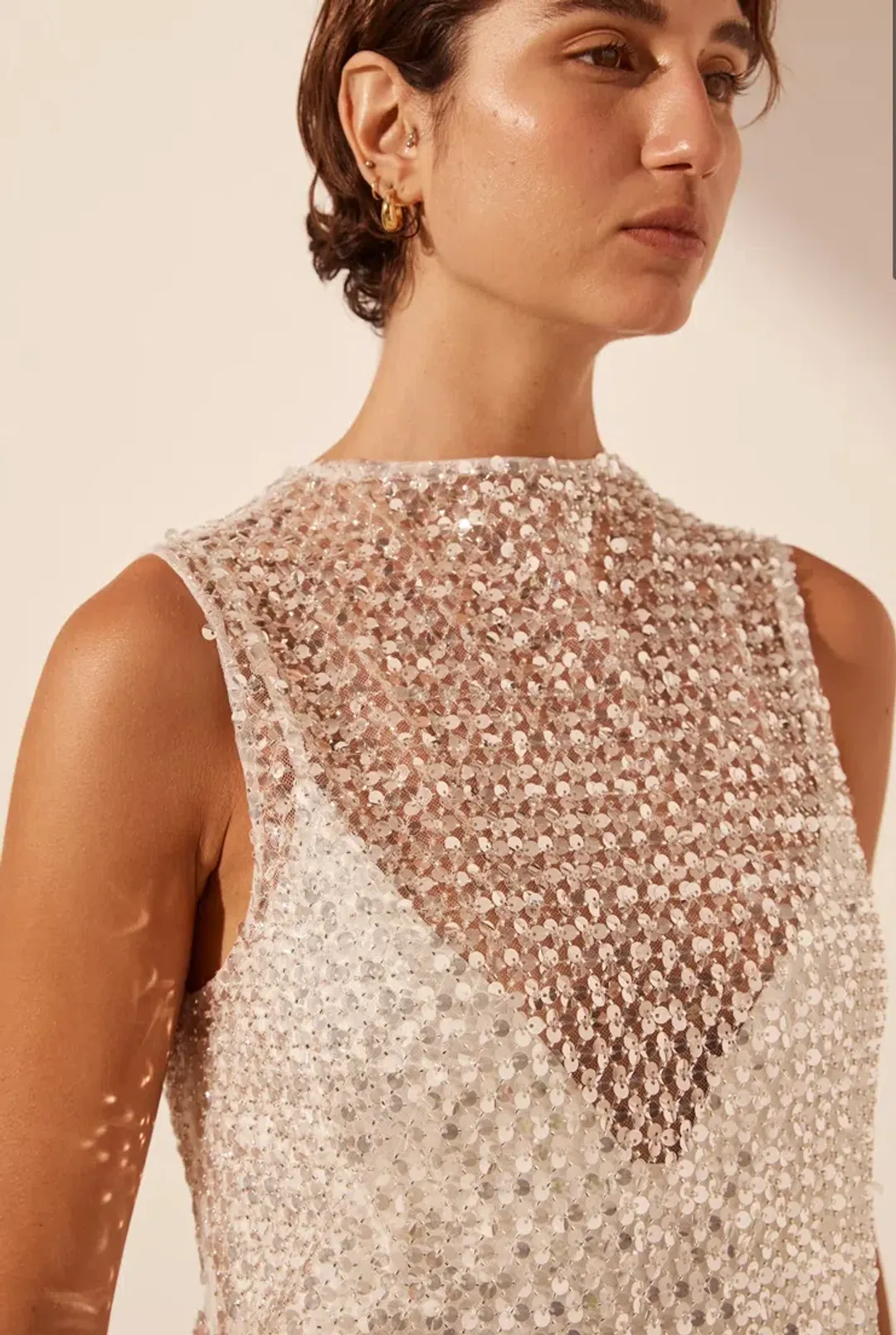 Shona Joy Asteri High Neck Sleeveless Maxi Dress Silver Size 12 for rent on The Volte - main image