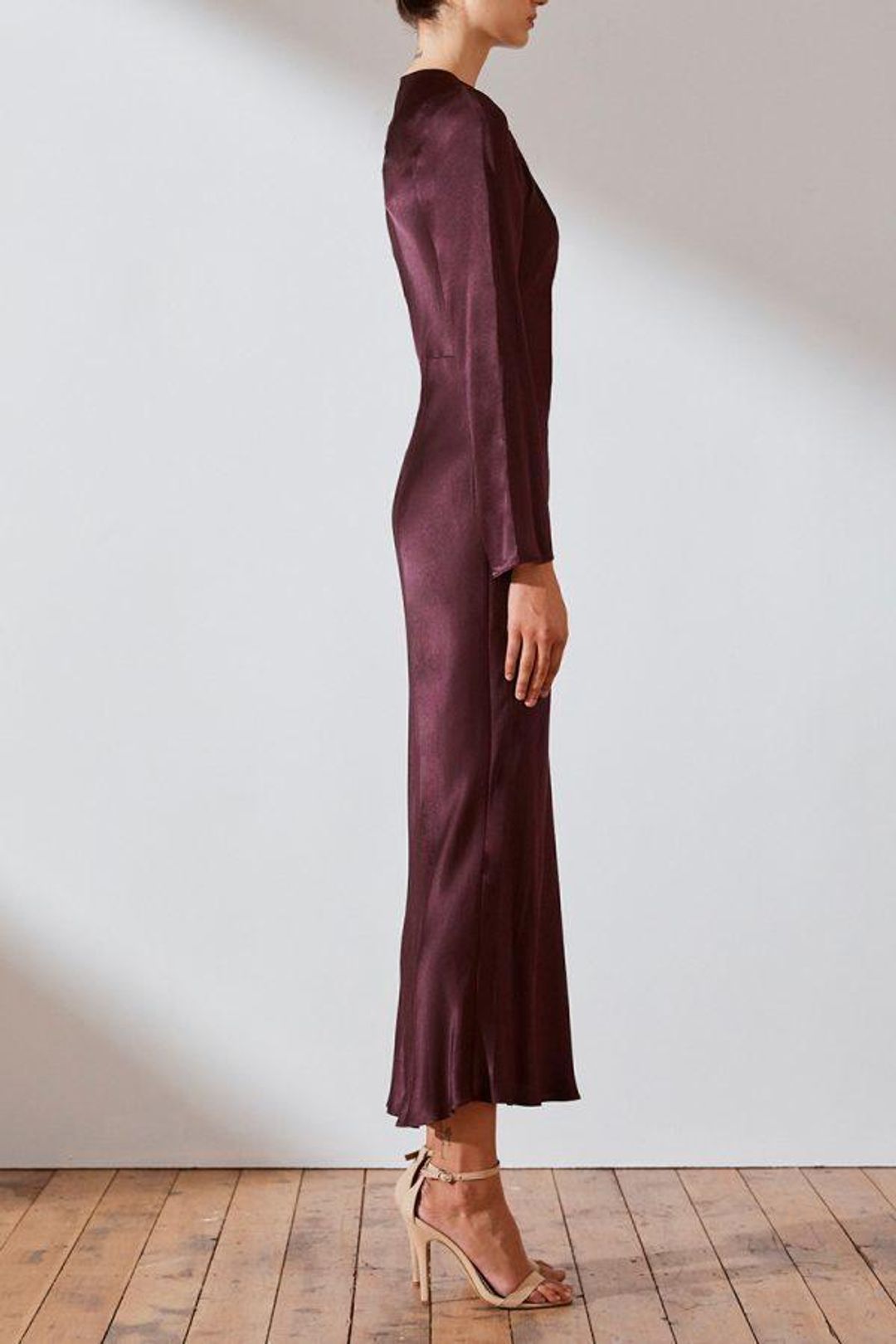 Shona Joy Morrison Long Sleeve Bias Midi Dress Burgundy Size 8 / AU 8 for rent on The Volte - main image