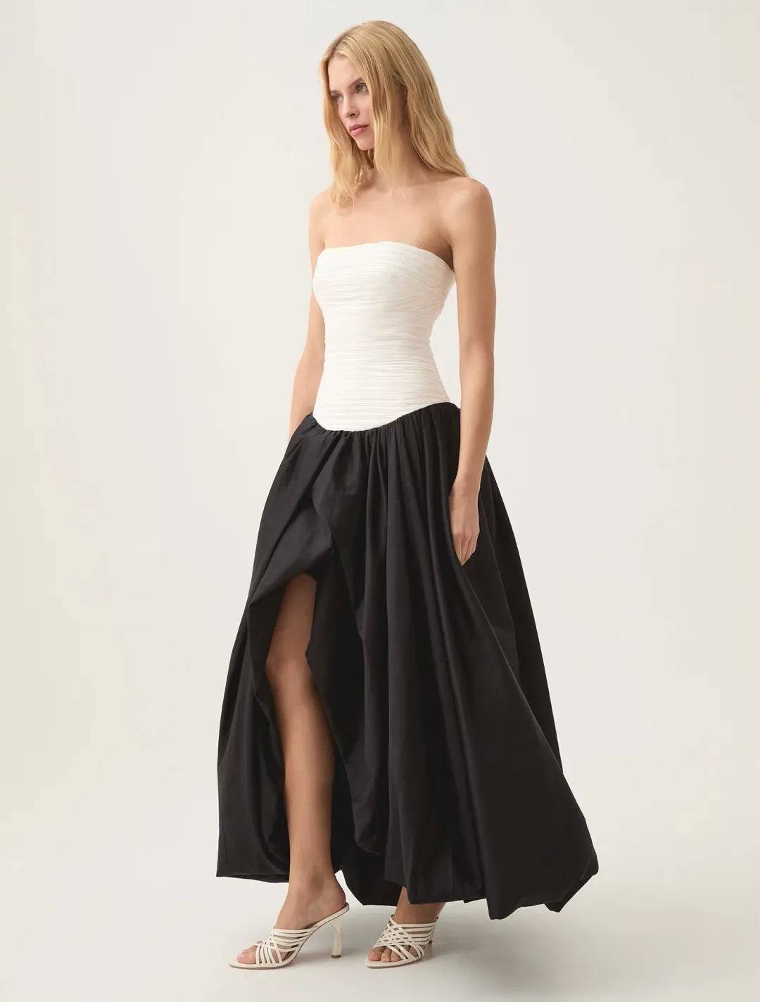 Aje Violette Bubble Hem Maxi Dress Ivory/Black Size 4 for rent on The Volte - main image