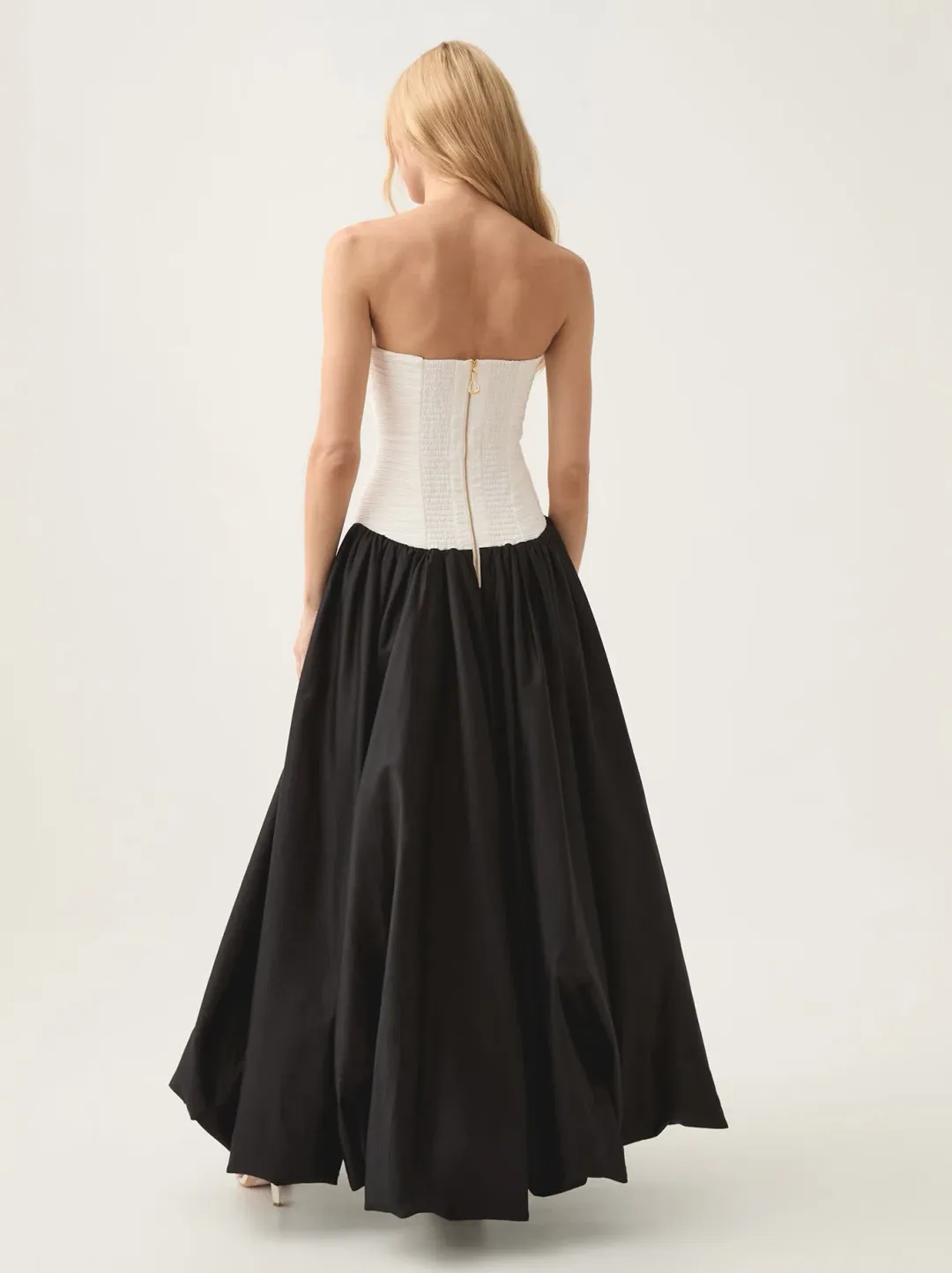 Aje Violette Bubble Hem Maxi Dress Ivory/Black Size 4 for rent on The Volte - main image