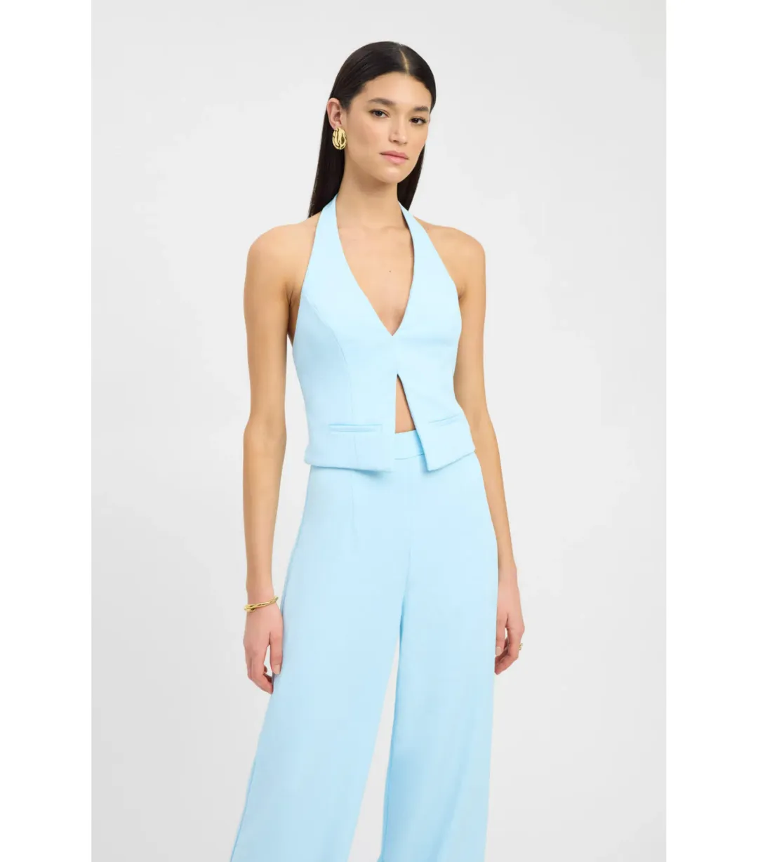 Kookai Oyster Backless Vest and Willow Pants Cloud Blue Size AU 6 for rent on The Volte - main image