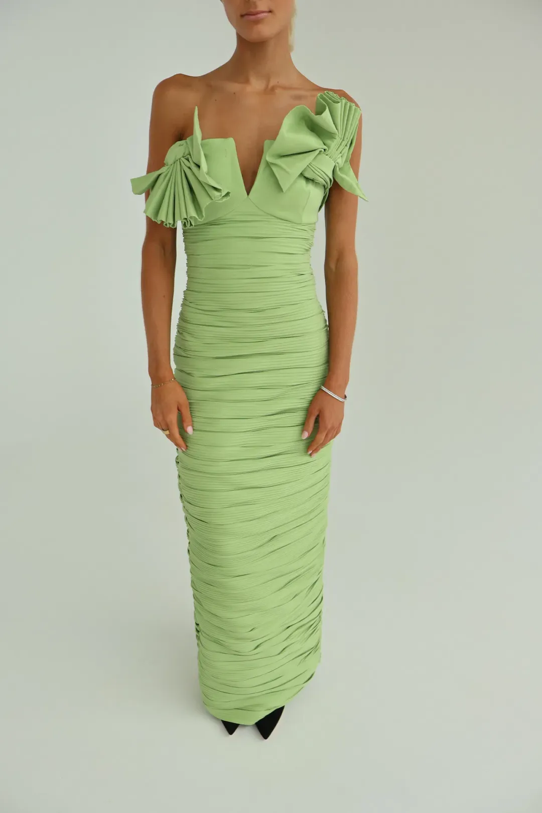 Rachel Gilbert Jensen Gown Pistachio Size AU 10  for rent on The Volte - main image