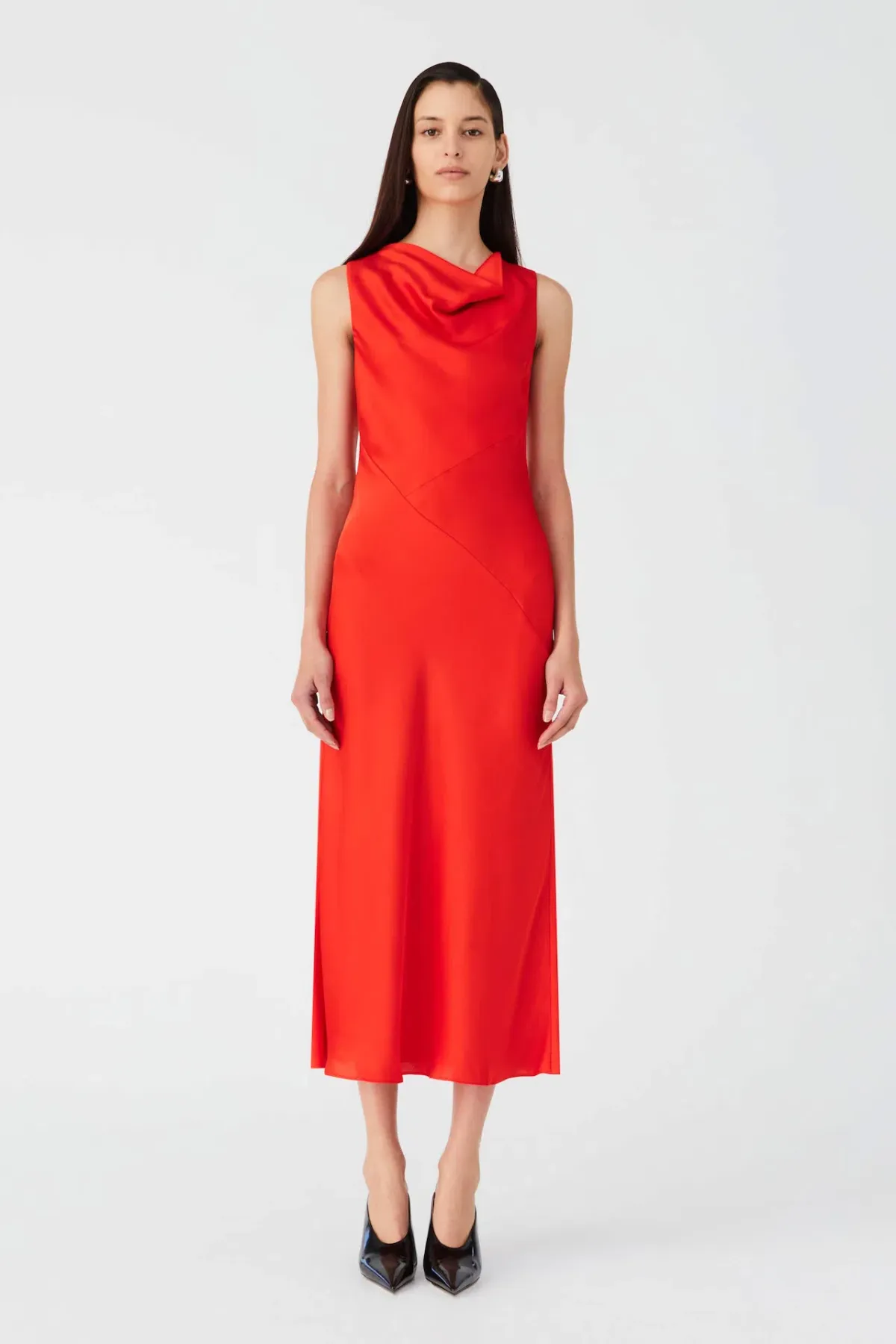 MISHA Ambrosie Satin Midi Dress in Vermillion Red Size 14/XL for rent on The Volte - main image