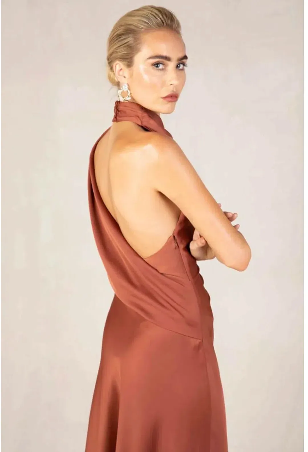 Misha Robbia Midi Dress Copper Brown Size 10/M for rent on The Volte - main image