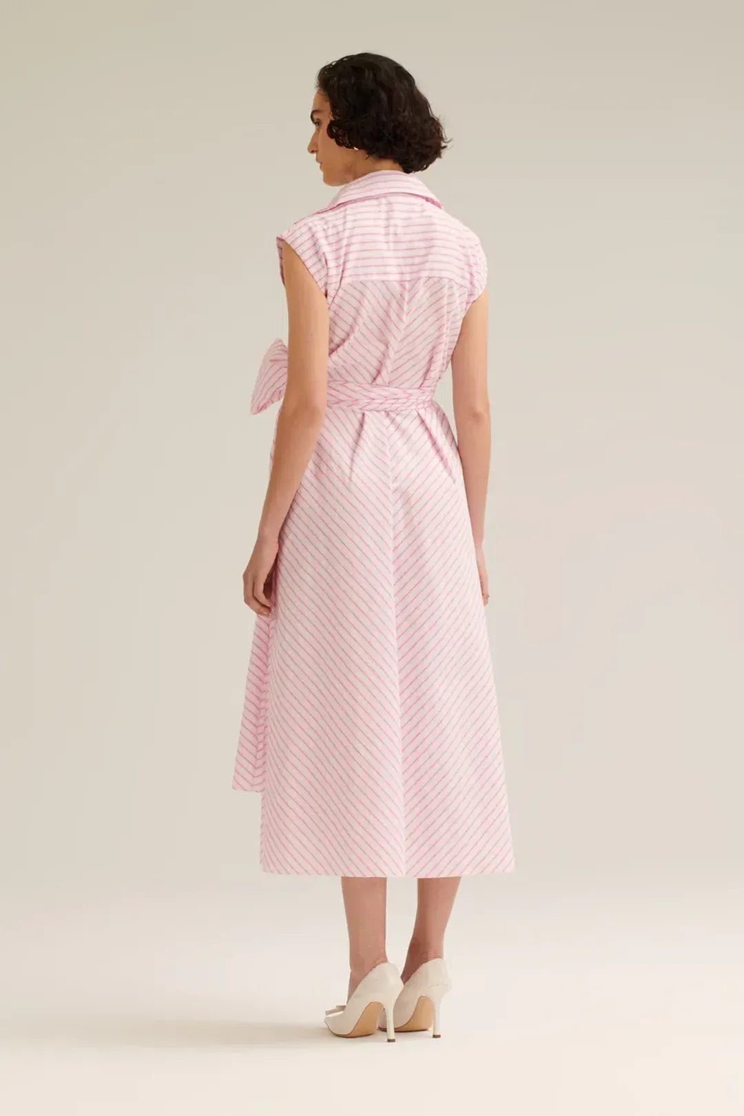 Scanlan Theodore Stripe Wrap Midi Dress Pink Size 8 for rent on The Volte - main image