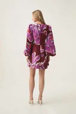 Aje Inflorescence Knot Front Mini Dress Bold Hibiscus Burgundy Size 8 for rent on The Volte - image 3