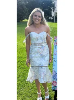 Lumiér by Bariano Off Shoulder Midi Dress White Floral Print Size XS / AU 8 for rent on The Volte - image 1