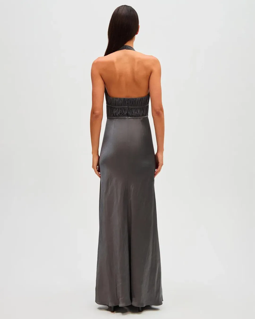 Misha Celine Satin Maxi Dress in Pewter Size 8/S for rent on The Volte - main image