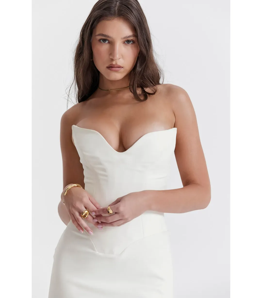 House Of CB Tamara Strapless Corset Dress Ivory Size AU 8 for rent on The Volte - main image