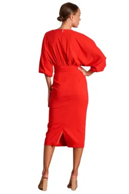 Pasduchas Emerson Drape Midi Dress Poppy Red Size 10 for rent on The Volte - image 3