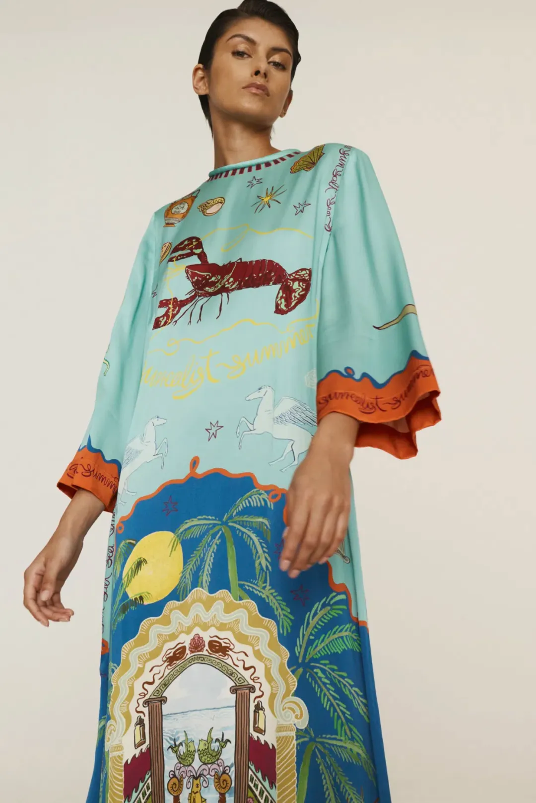 Alemais Surrealist Summer Silk Midi Dress Multi Size 16 for rent on The Volte - main image