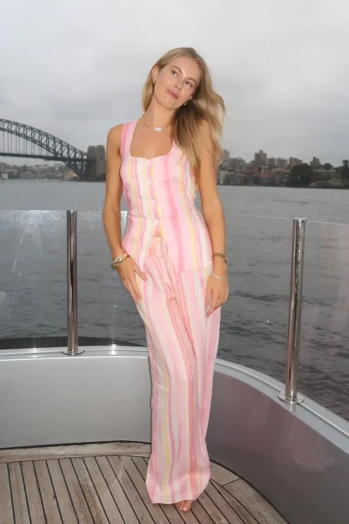 Sneaky Link Isla Linen Vest and Pant Set Pink Stripe Size XL / AU 14 for rent on The Volte - main image