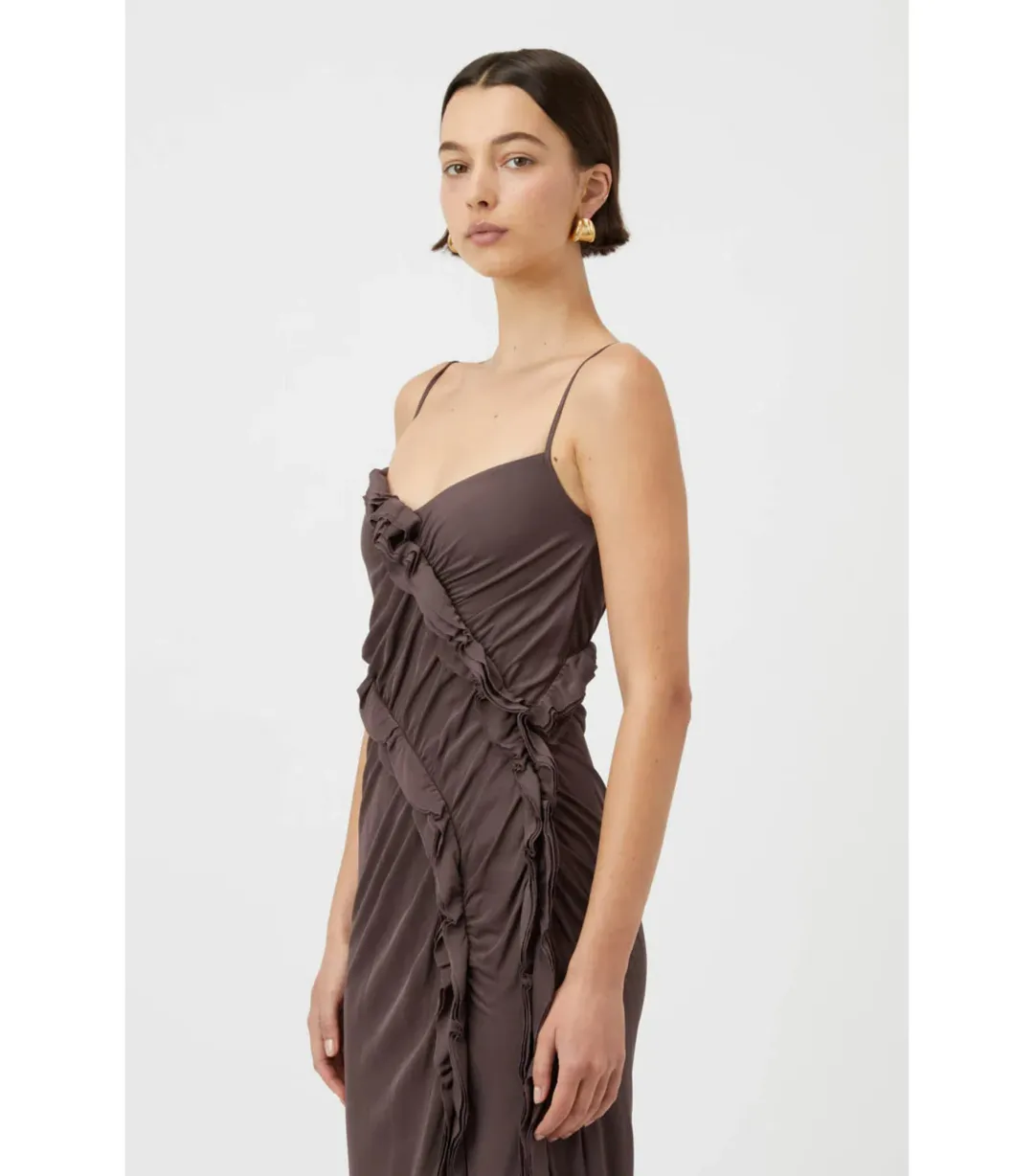 Camilla and Marc Emil Slip Midi Dress Brown Size AU 8 for rent on The Volte - main image