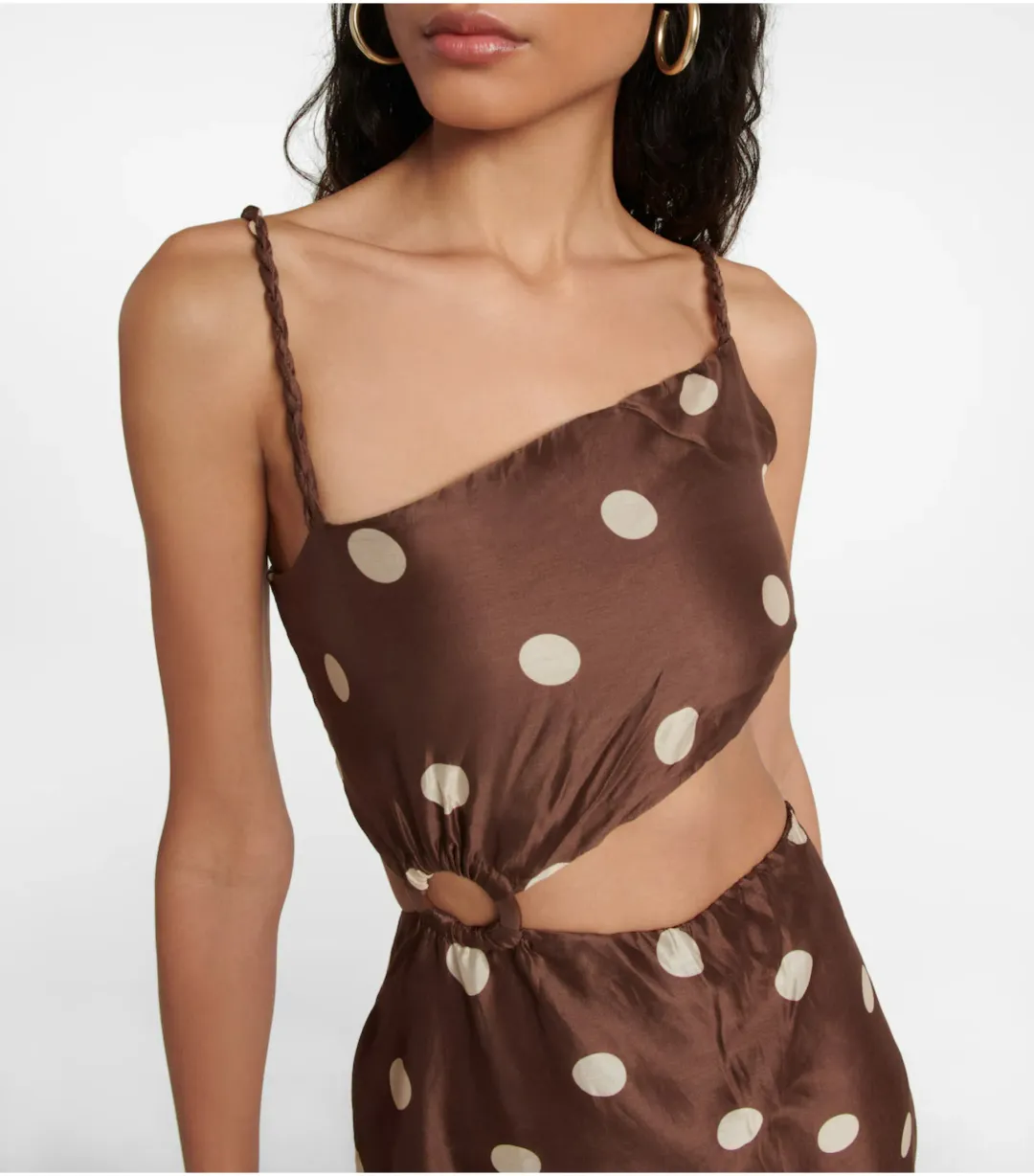 Sir The Label Vivi Asymmetrical Cut Out Dress in Marlon Polka Dot Print Size 1 / AU 8  for rent on The Volte - main image