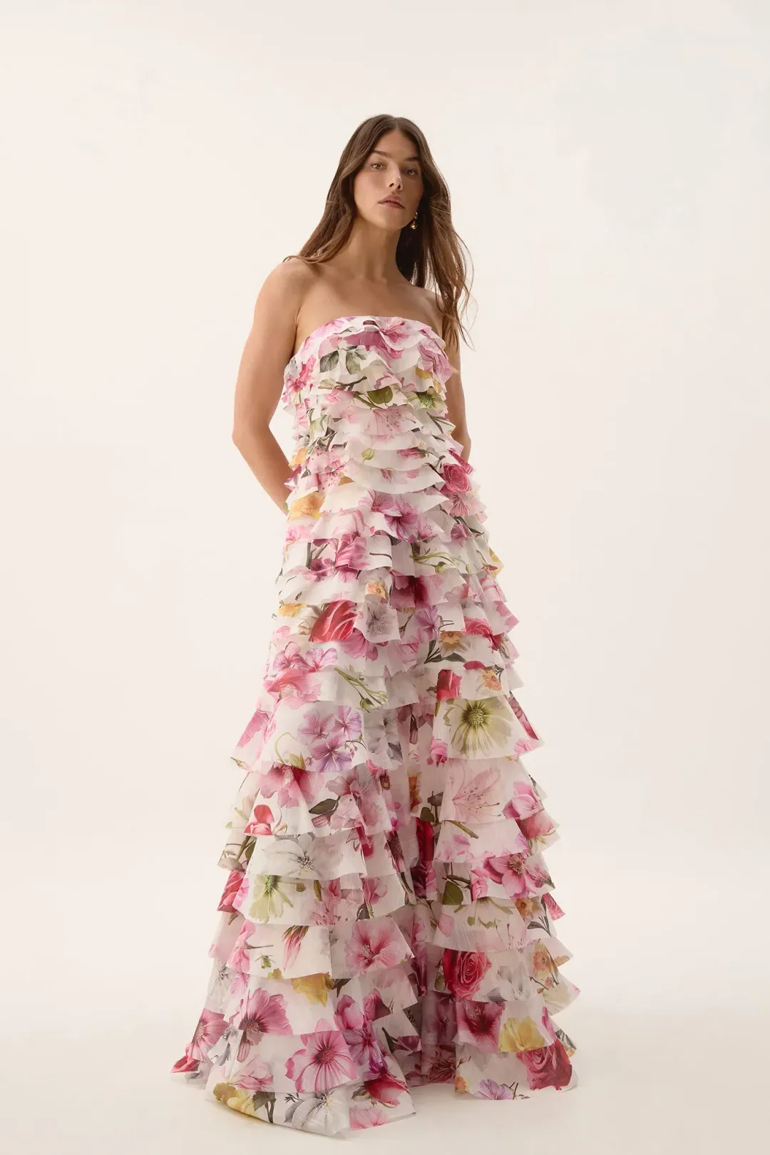 Aje Fleur Pleated Gown in Collage Floral Size AU 10 for rent on The Volte - main image