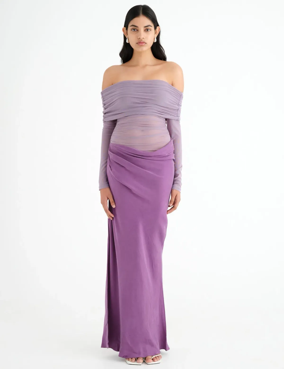 Benni Yasmin Off Shoulder Maxi Dress in Vintage Orchid Purple Size 6 for rent on The Volte - main image