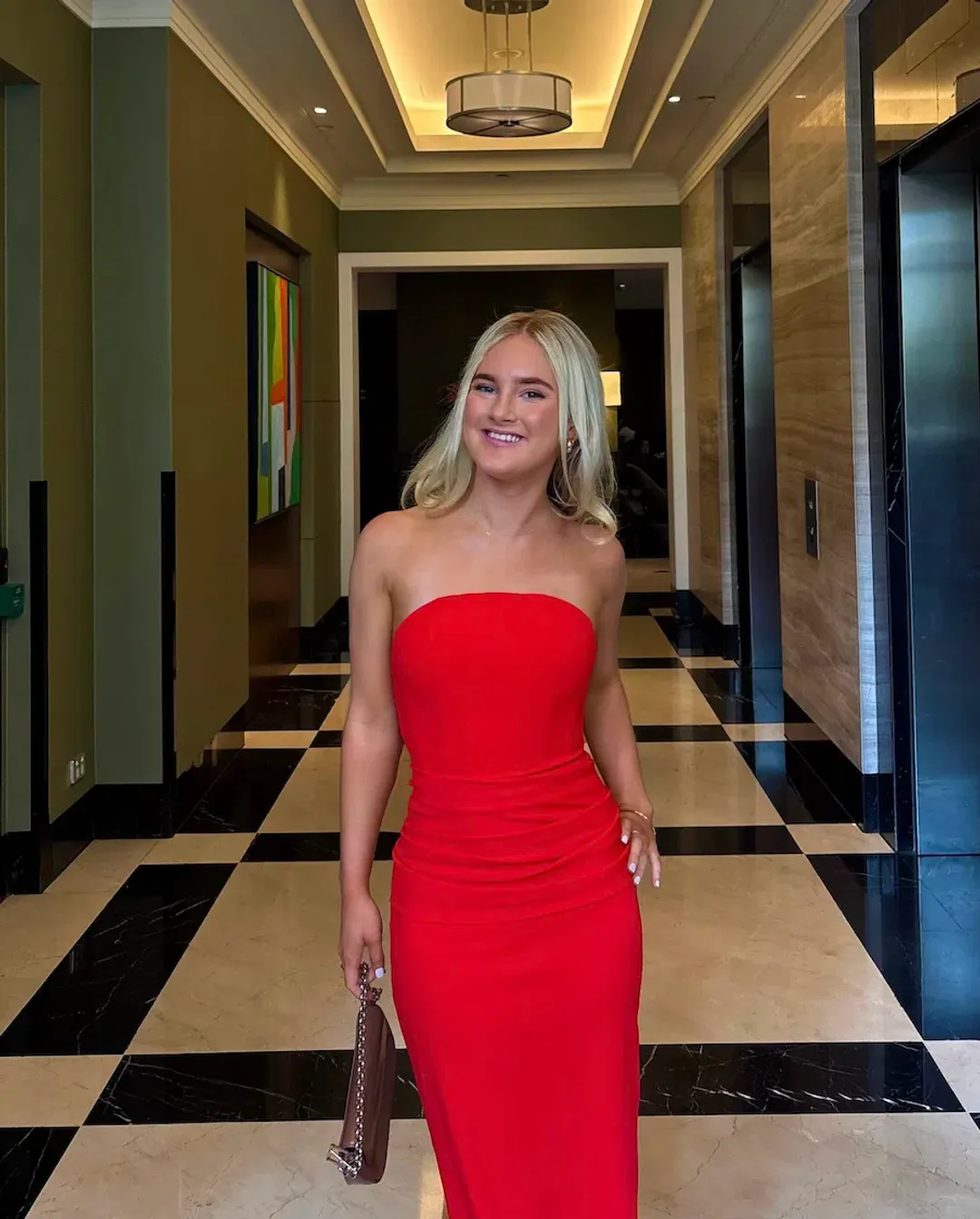 Effie Kats Astor Strapless Midi Dress Cherry Red Size XS / AU 6 for rent on The Volte - main image