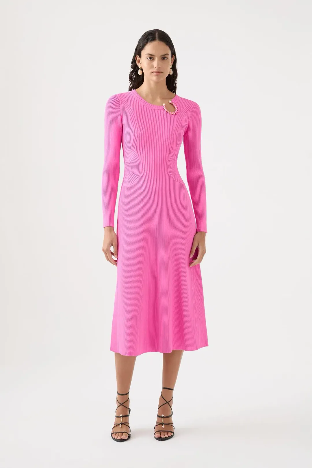 Aje Crescent Knit Midi Dress in Protea Pink Size 8 for rent on The Volte - main image