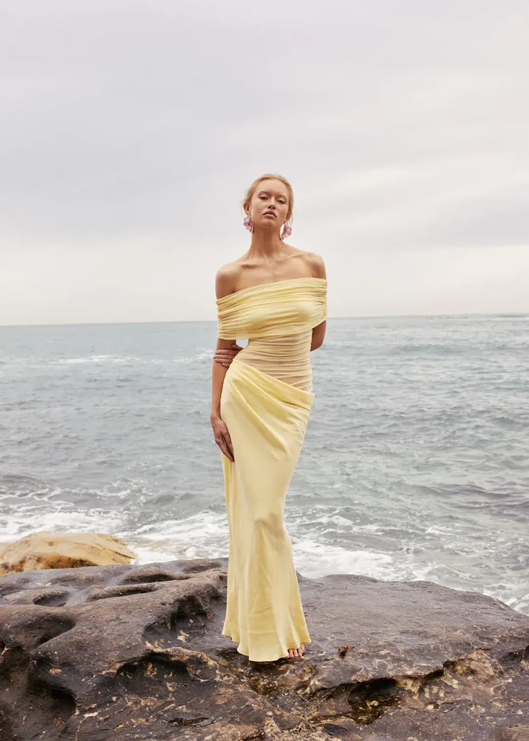 Benni Nico Off Shoulder Maxi in Butter Yellow Size 8 for rent on The Volte - main image