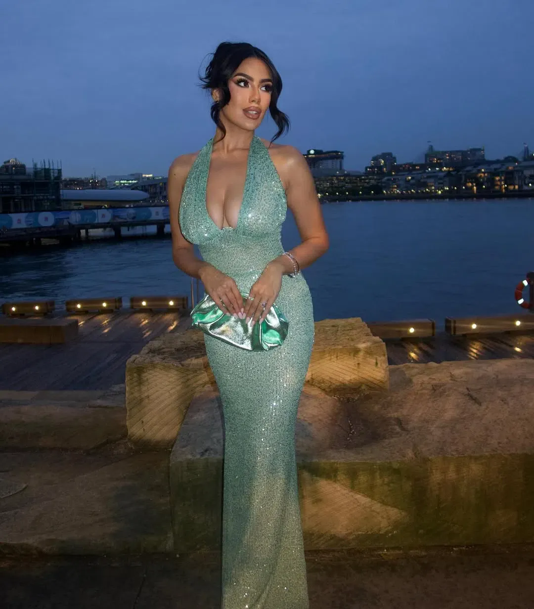 Maelle Paris Shimmer Maxi Gown Emerald Size S / AU 8 for rent on The Volte - main image