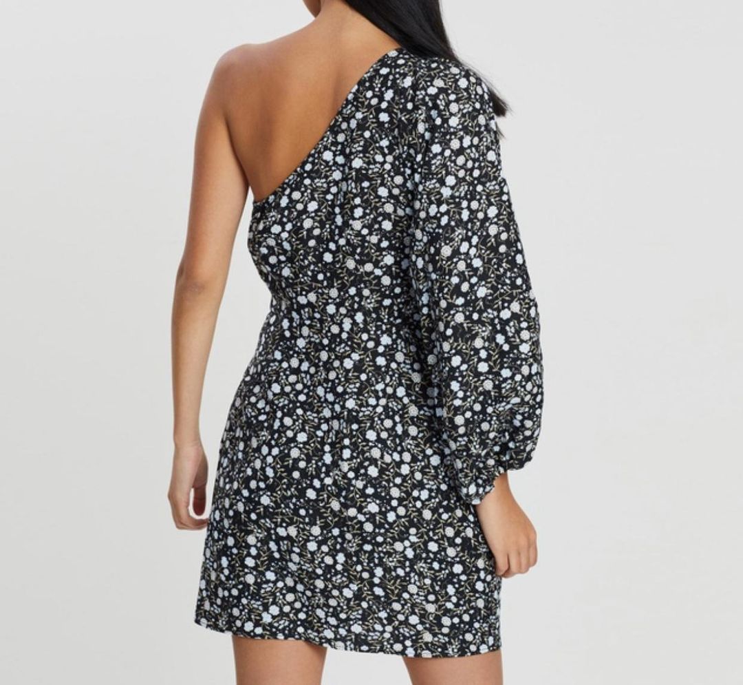Shona Joy One Shoulder Draped Mini Dress size 10 for rent on The Volte - main image