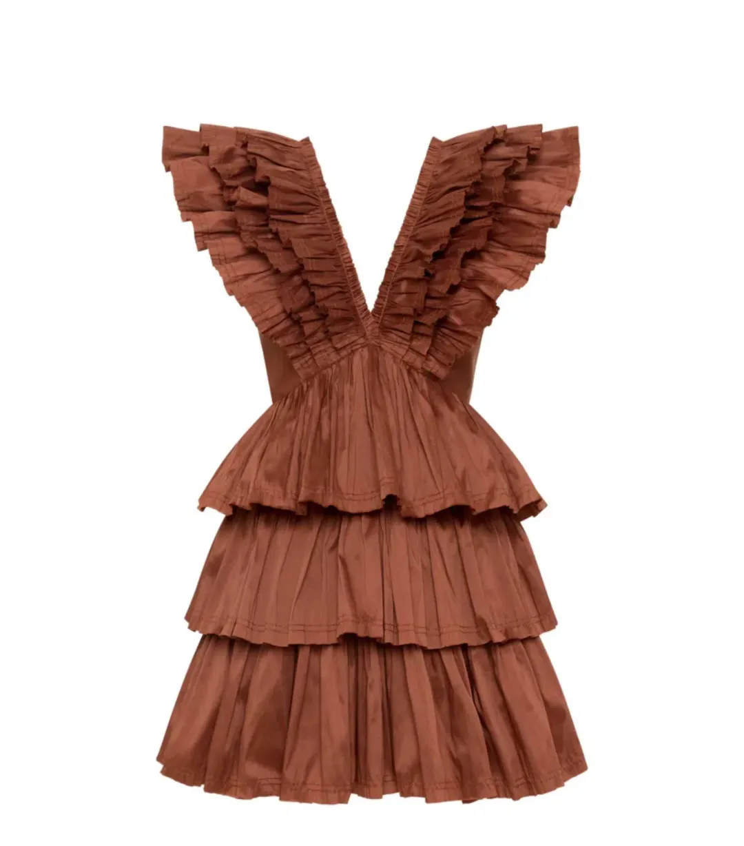Aje Rythmic Frilled Mini Dress Brown Size AU 8 for rent on The Volte - main image