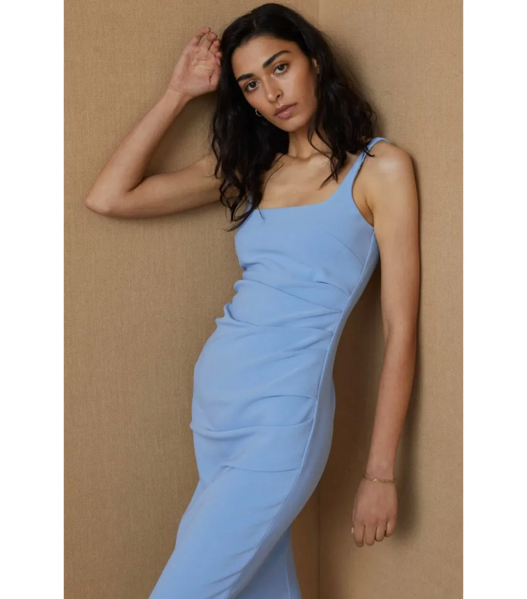 Bec & Bridge Hana Tuck Midi Dress in Sky Blue Size AU 6 for rent on The Volte - main image