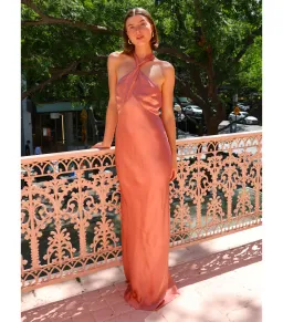 Shona Joy High Neck Twist Maxi Dress in Antique Rose Size AU 6 for rent on The Volte - image 1