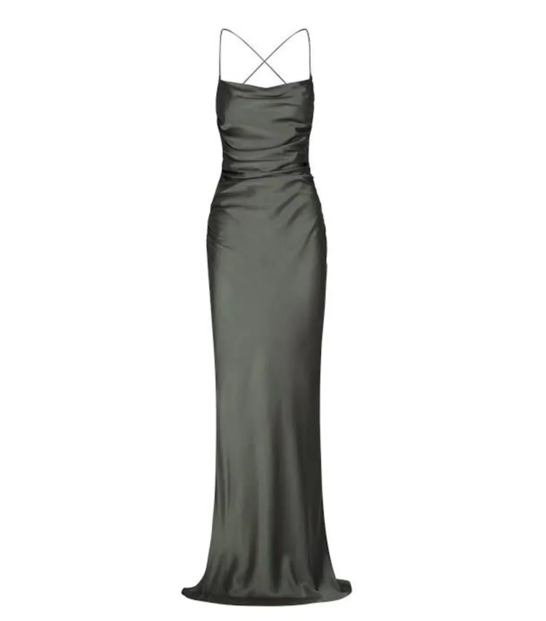 Shona Joy La Lune Lace Back Maxi Dress Olive Size AU 8 for rent on The Volte - main image